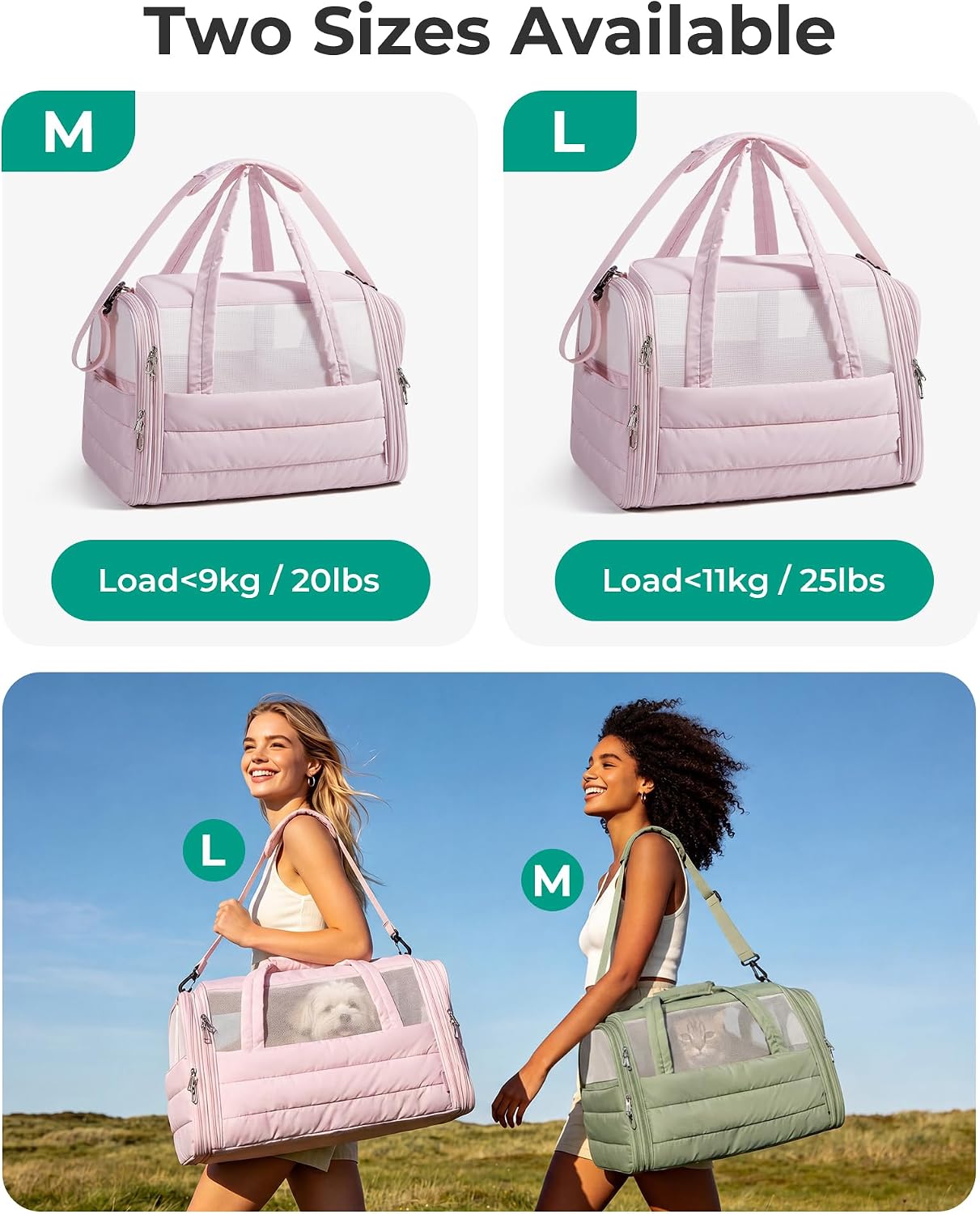 BAGSMART Cat Carrier: Soft-Sided Pet Carrier for Small Medium Cats Dogs Puppy Quilted Collapsible Puffy Travel Bag Up to 25 Lbs Pink