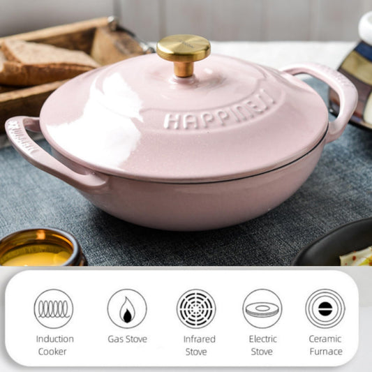 1.5-Quart Cast Iron Dutch Oven with Lid – Enameled Non-Stick Round Dutch Oven Pan, Compatible with All Stoves (Oven Safe up to 500°F) – Ideal Kitchen Cookware (Pink)