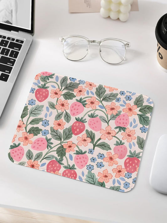 Seorsok Brightly Colored Pink Strawberry Mouse Mat,Premium Textured Mouse Pads for Office Laptop,Washable Square Cute Mousepads with Extended Stitched Edges Non Slip Rubber Base 9.5"x7.8"x0.07" Inch