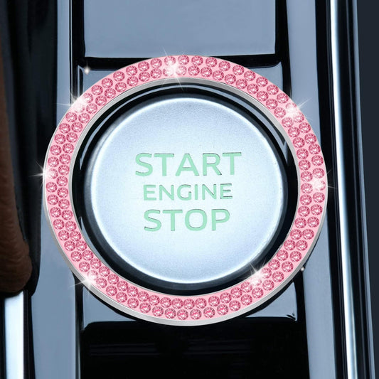 LivTee 2 PCS Crystal Double Rhinestone Car Engine Start Stop Decoration Ring, Bling Car Interior Accessories for Women, Push to Start Button Cover Sticker, Automotive Decals, Pink