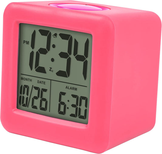 Equity 73002 Pink Soft Cube LCD Alarm Clock with Smart Light