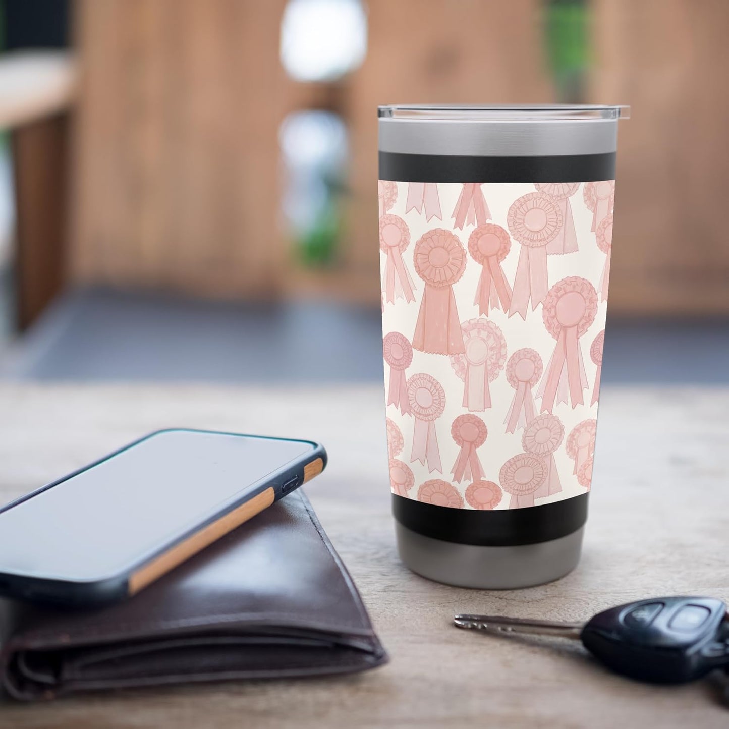 Coral Coquette Rosette Peach Bow Ribbon Pattern Stainless Steel Insulated Tumbler