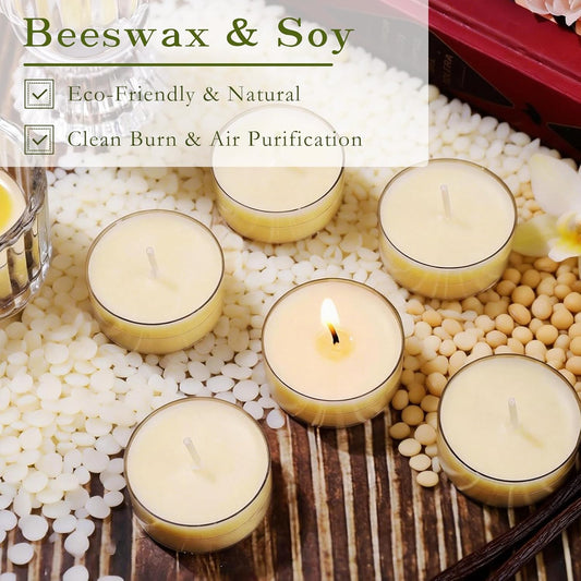Beeswax Blend Tealight Candles - Honey Peach Scented, 16 Packs Fruity Scented Tea Candles for Home, Highly Scented with Natural Oils, Aromathey Tea Light Candles for Relax, 4-Hour Burn Time