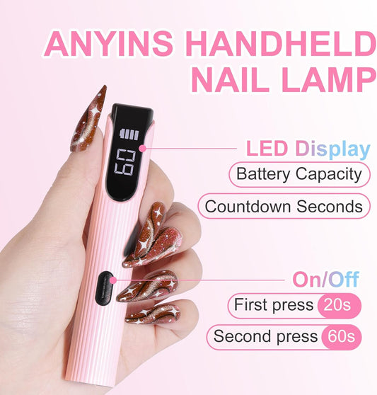 Handheld UV Light for Gel Nails, Gel Light for Nails Cordless Nail Lamp with LCD Display Fast & Even Curing for All Gel Types Rhinestone Glue Decoration DIY at Home Salon, Travel(Pastel Pink)