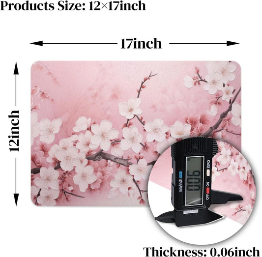 Faux Leather Placemats Set of 4,Pink Cherry Flowers Blossoms PU Placemat for Ding Table Easy to Clean Wipeable Waterproof Non-Slip Table Place Mats for Kitchen or Outdoor,12 * 17 Inch