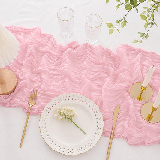 12 Pack Light Pink Cheesecloth Table Runners 22x120 Inch Boho Rustic Table Runner for Wedding Bridal Shower Party Banquet Farmhouse Kitchen & Dining Table Decor