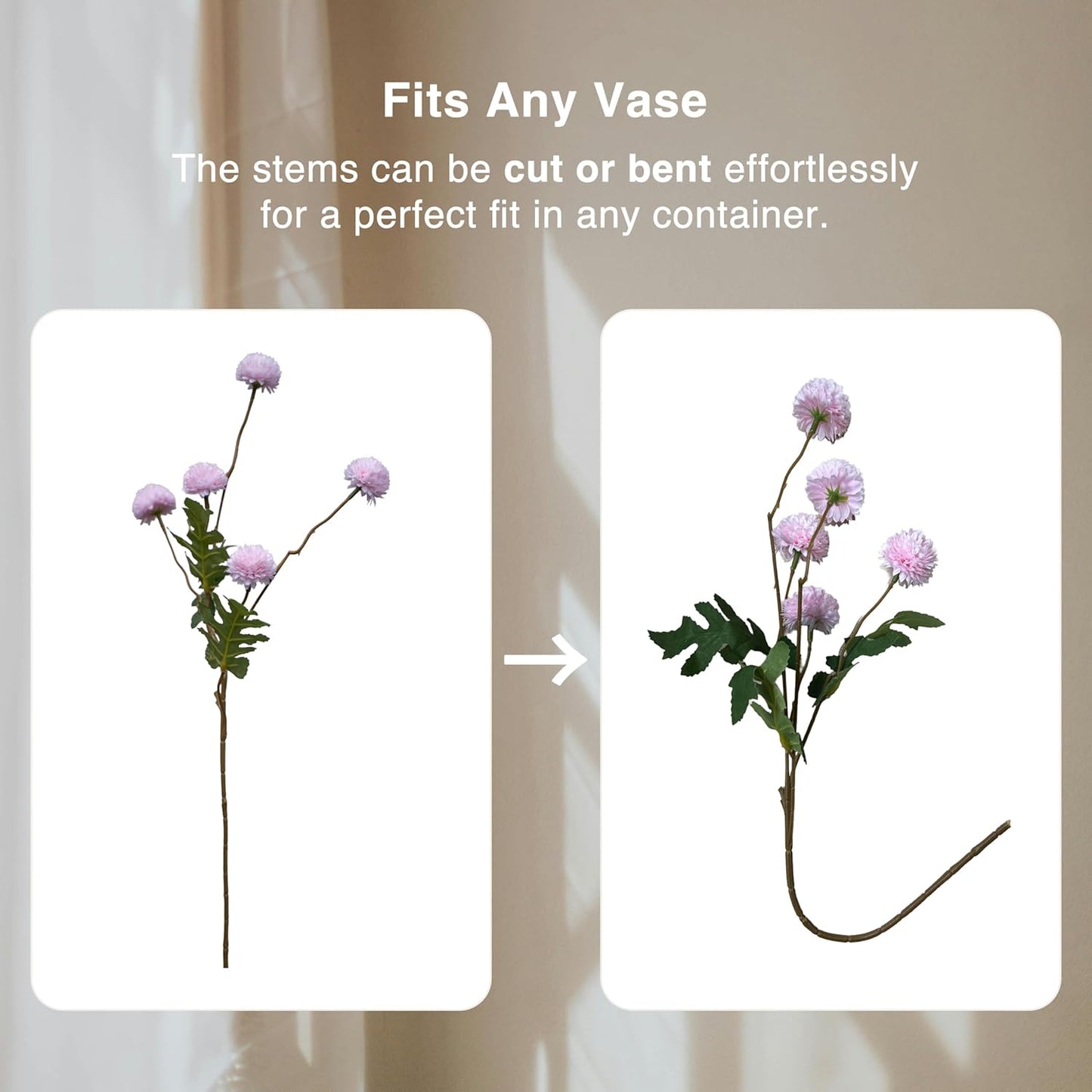 Fake Kiku Flowers for Tall Vase - 10 Silk Artificial Flowers Plus 4 Eucalyptus Branches, Realistic Chrysanthemum Ball with Stems, Spring Faux Floral for Home Decor Table Centerpieces, Pink