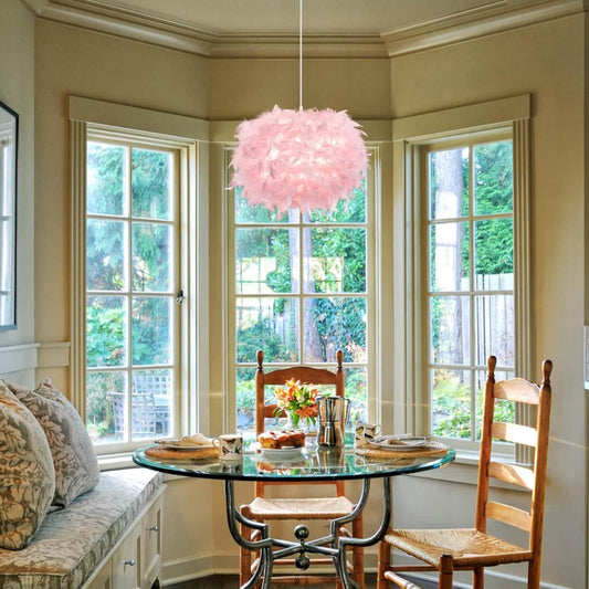 NZV Pink Feather Pendant Lights for Bedroom Romantic Feathers Light Fixture Pink Chandelier Girls Room Modern Hanging Ceiling Lighting for Dining Room Kitchen Island Foyer Hallway (Diameter 11.8in)