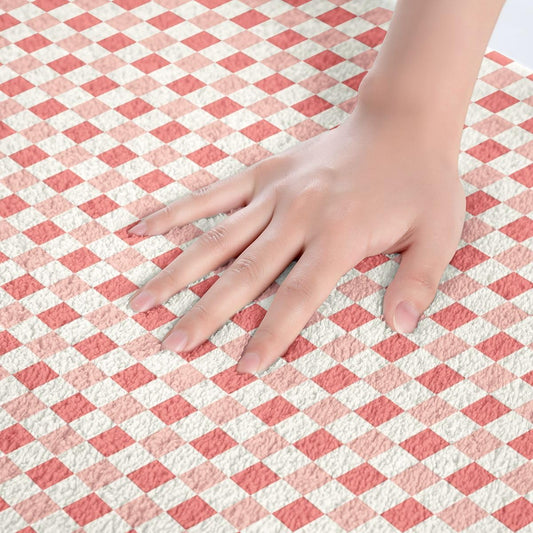 Castle Fairy Pink White Checkered Bathroom Rugs,Checkerboard Non Slip Bath Mat Aesthetic Plaid Bathroom Indoor Floor Mats,Cute Geometric Grid Shaggy Absorbent Bathtub Decor Rug,20"x32"
