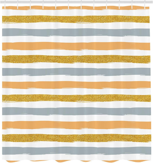 Ambesonne Abstract Shower Curtain, Horizontal Funky Stripes in Paintbrush Style Modern Colorful Illustration, Cloth Fabric Bathroom Decor Set with Hooks, 69" W x 70" L, Peach White
