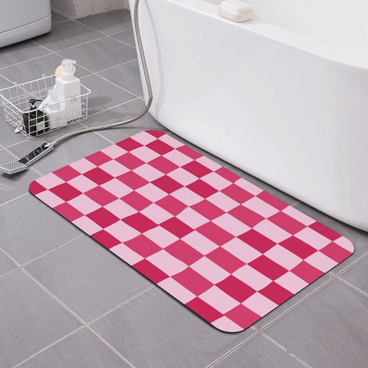Bath Mat Pink Checkerboard Pattern Absorbent Non Slip Doormat 19.7x31.5 in Washable Diatomaceous Shower Mat Floor Mats for Bathroom Kitchen Entryway