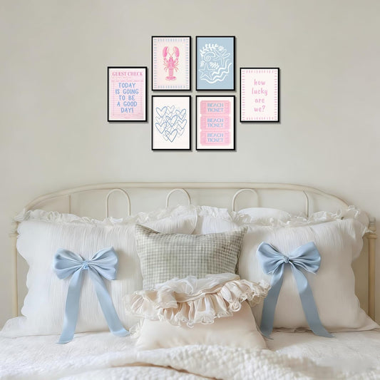 Zuowclli 6Pcs Coastal Granddaughter Wall Art Prints Pink Blue Beach Beach Preppy Wall Decor Pictures Summer Beachy Aesthetic Posters for Girly Bedroom Dorm Apartment Home Decoration Unframed 8x10in
