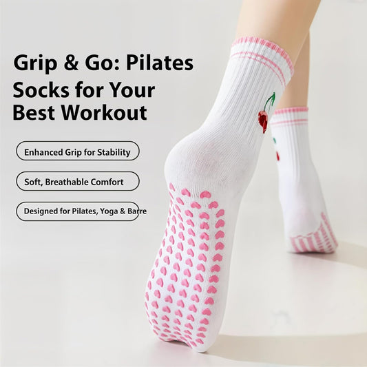 Pilates Socks with Non-Slip Grips Yoga Grippy Barre Workout Athletic Crew Anti-Slip Grip Socks for Women