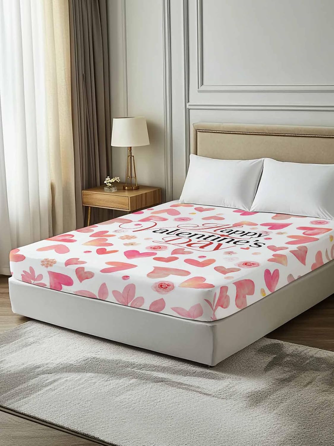 Valentine's Day Full Size Sheets - Hotel Quality Full Flat Sheet Only 1 Pack, Peach Pink Love Floral Modern Romantic Soft Bed Sheet Brushed Microfiber Bedding Top Sheets for Home Dorm