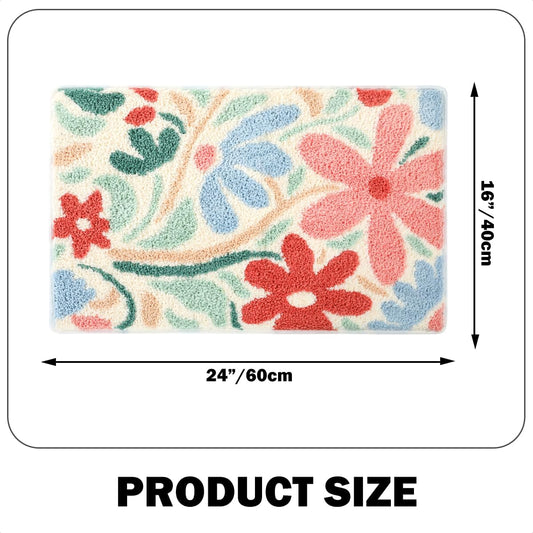 Bath Mat, Flower Pattern Bath Mats for Bathroom, Non-Slip, Machine Washable, Fit Under Door, Absorbent Bath Rugs, Shower Outside, Home Decor Accessories. (16"x24")
