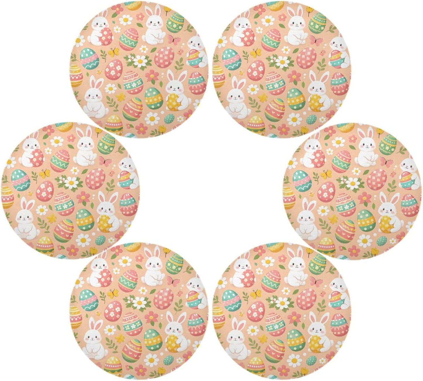 Easter Eggs Pattern Peach Place Mats Set of 4, 15 Inch Round Placemats Washable Non-Slip Table Mats for Kitchen Dining