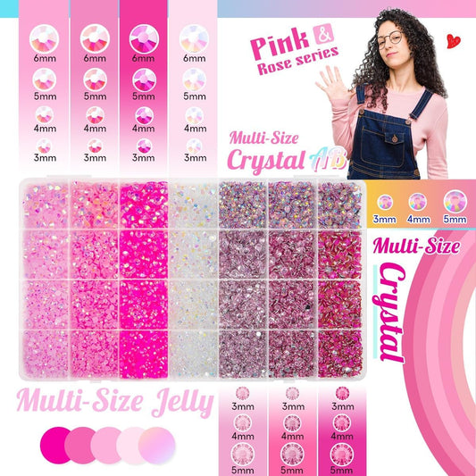 qiipii 28 Types Pink Jelly Resin Rhinestones for Bedazzling Crafting 3mm-6mm Flatback Colorful Hot Pink Stones Gems Diamonds for Nails Face Eyes Makeup DIY Crafts Tumblers Bottles Clothes Shoes Phones