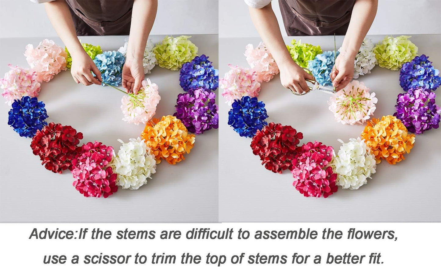 10Pcs Artificial Hydrangea Flowers Blush Heads Fake Hydrangea Silk Flowers for Wedding Centerpieces Bouquets DIY Floral Decor Home Decoration with Stems(VASE NOT Included)