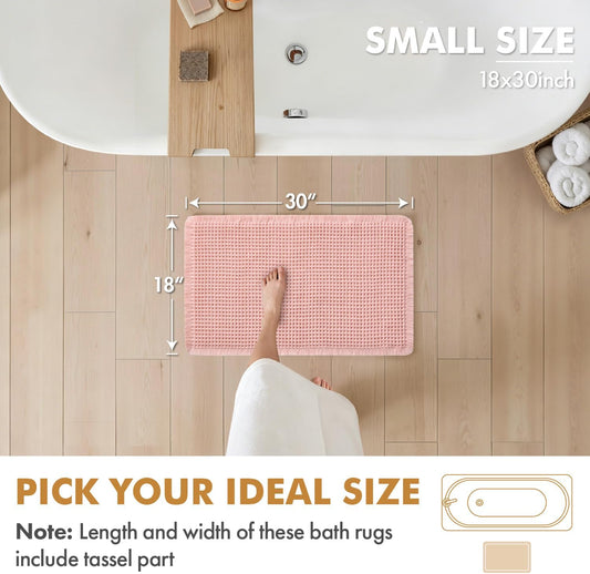 MIULEE Set of 2 Waffle Bathroom Rugs, Boho Bath Rugs Non Slip Washable, Super Absorbent Bath Mats, Ultra Soft Rubber Backed Shower Mats for Bathroom Floor, Tub and Shower, Pink, 18x30 Inch