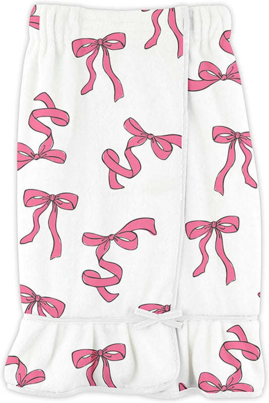 Bella Sleep + Spa Ultra Soft Plush Luxury Spa Shower Bath Wrap with Adjustable Closure, One Size, Pink Bows