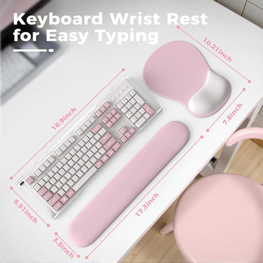 iCasso Keyboard Wrist Rest, Blush Pink Ergonomic Mouse Pad with Wrist Support,Acrylic Clear Keyboard Stand for Desktop,Non-Slip Mousepad Set for Office Home Gaming