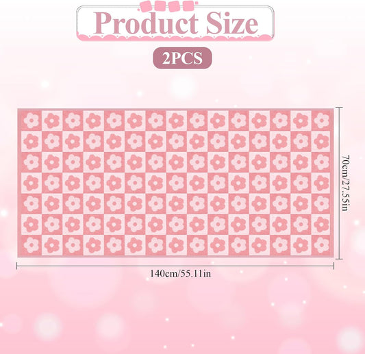 2 PCS Checkered Bath Towels Cute Cotton Floral Bath Towel Soft Absorbent Large Shower Towels for Bathroom, Pool, College Dorm, 27.5x55 Inches, Pink and Purple
