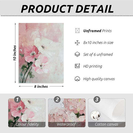 Pink Nursery Wall Art Floral Bow Canvas Prints Girls Room Wall Decor Pink Flower Pictures Coquette Aesthetic Poster Vintage Baby Nursery Artwork Painting for Bedroom Living Room 8x10x6 Inch Unframed