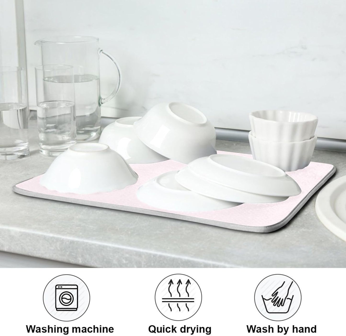 Blush Pink Small Dish Drying Mat Xl for Dishes Kitchen Accessories Counter Microfiber Dish Drainer Pad Heat Resistant Mat Decor 16x18 Inch