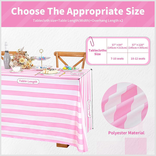 SoarDream Pink and White Striped Tablecloth 57 x 84 Inch Rectangle Waterproof Valentines Day Table Cloth for Easter Holiday Spring Picnic Birthday Party Decoration