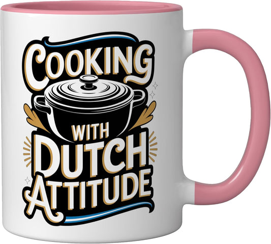 Dutch Oven: Cooking With Dutch Attitude Ceramic Mug, Pink/White