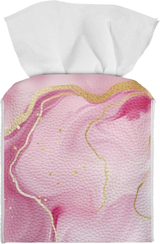 ZFRXIGN Pink Marble Print Tissue Box Cover - Square Tissue Box Holder for Bathroom, Dresser, Vanity, Countertop, Tabletop, Office, Car