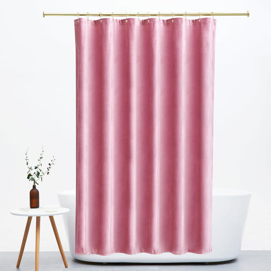 Velvet Pink Color Shower Curtain Pink Color Pleuche Thicken Soft Smooth Pleuche for Bathroom Shower Curtain 78X78 Inches-12Pcs Gold Metal Hooks