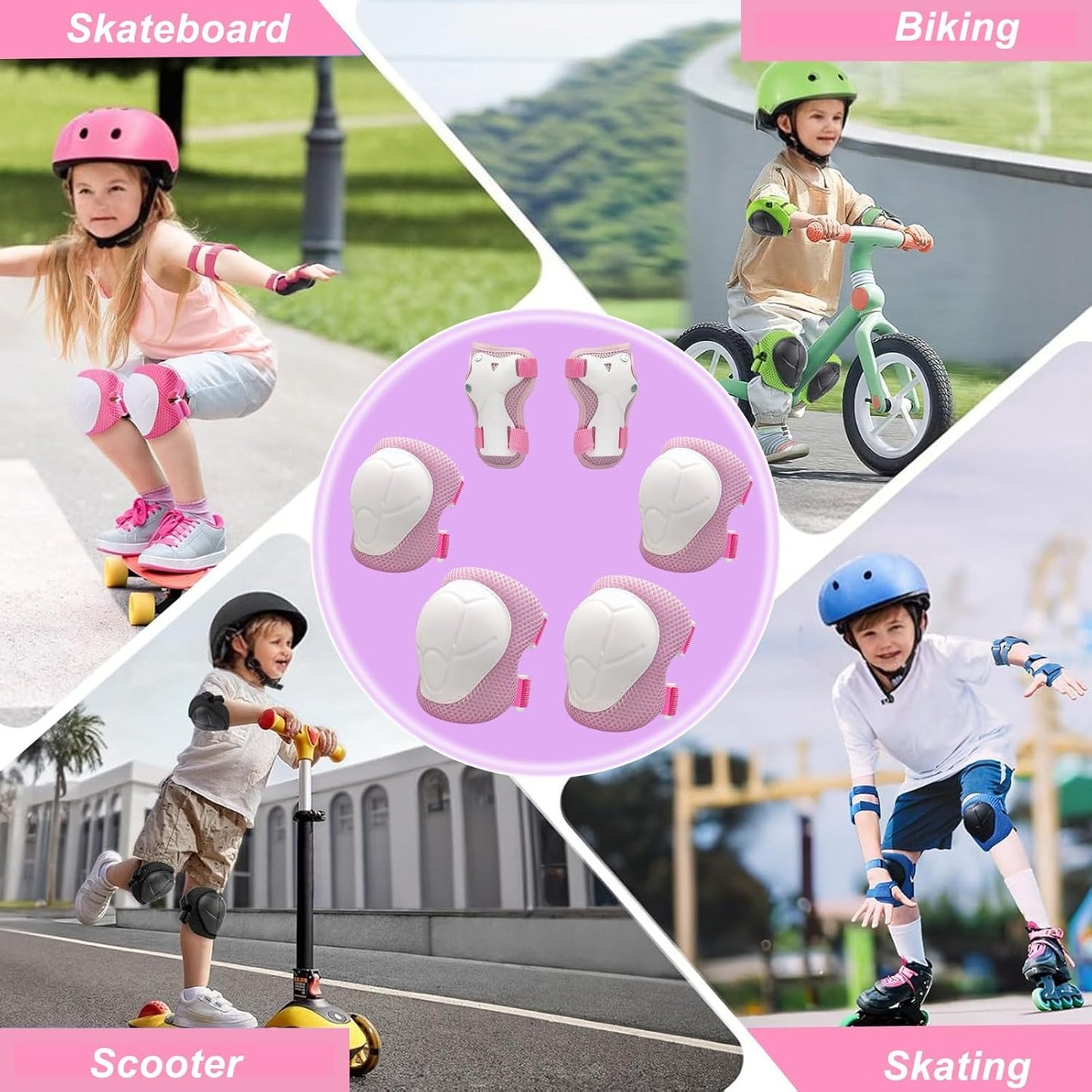 Knee Pads for Kids, Knee Pads and Elbow Pads Set Toddler 3-10 Years Protective Gear Set for Girls Boys with Wrist Guards for Skating Cycling Bike Rollerblading Scooter