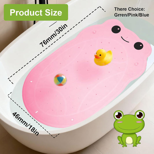 Bathtub Mat Non Slip for Baby Toddlers 30"x 18",Cute Bath Shower Mat with Frog Pattern for Tub,Washable Anti Slip Kids Bath Mat Shower Mats for Bathroom Kitchen Restroom,Pink