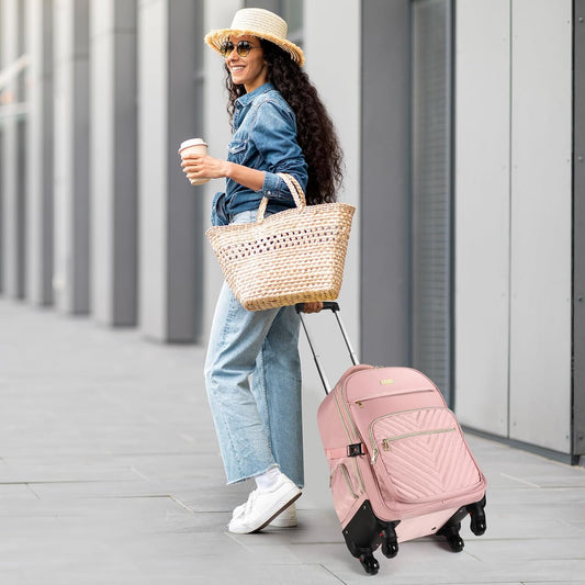 star cloud Rolling Backpack for Women, 21"x14"x9",45L Travel Backpack with Wheels and USB & Type-C Charging Ports, Fits 17.3", Water-Resistant Carry-On Luggage for Work & Travel (Pink)