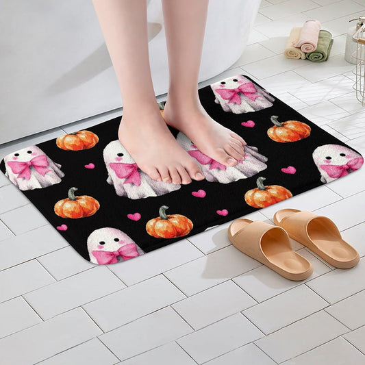 Erosebridal Cute Ghost Bathroom Rugs Pink Bow Bath Mat, Orange Halloween Lights Kawaii Bowknot Doormat 16"x24",Black Halloween Pumpkin Decorations