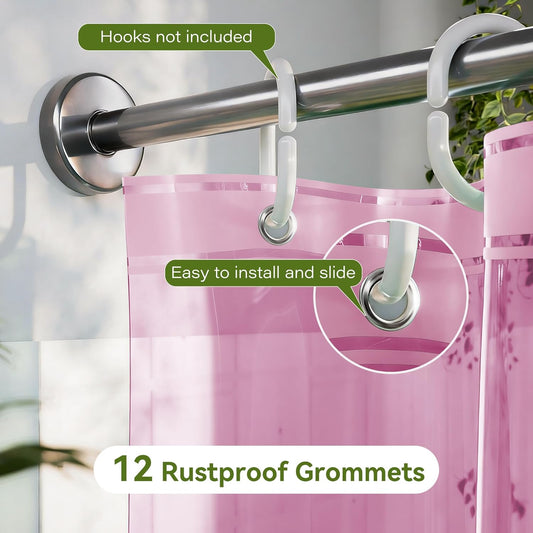 Pink Shower Curtain Liner 72x72, 2 Pack Lightweight Waterproof PEVA Plastic Transparent Shower Curtain for Bathroom with 3 Strong Magnets and 12 Rustproof Grommets