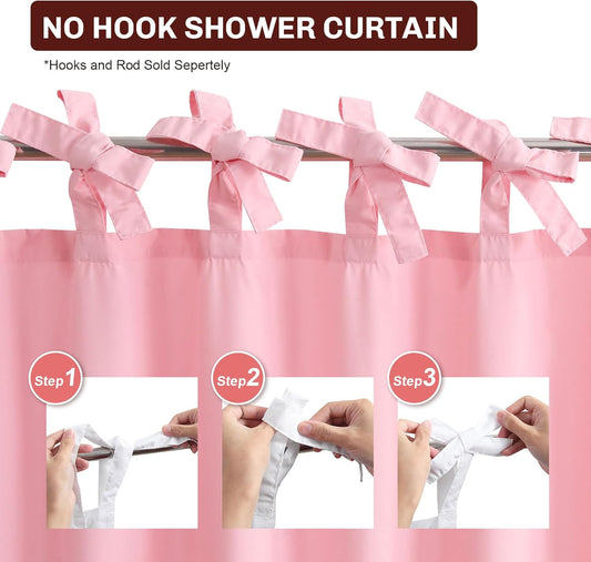 Boho Pink Ruffle Shower Curtains,Waterproof Microfiber Fabric Bow-Tie Decorative Bath Curtains for Bathroom,72" W x 72" H