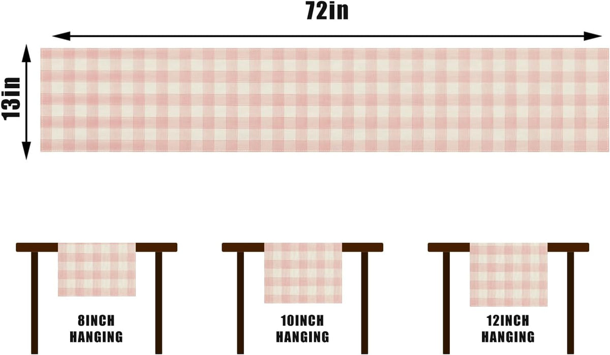 Watercolor Pink White Buffalo Check Plaid Table Runner Gingham Tablecloth Farmhouse Spring Summer Easter Home Kitchen Table Decorations-13×72''(Pink and White)