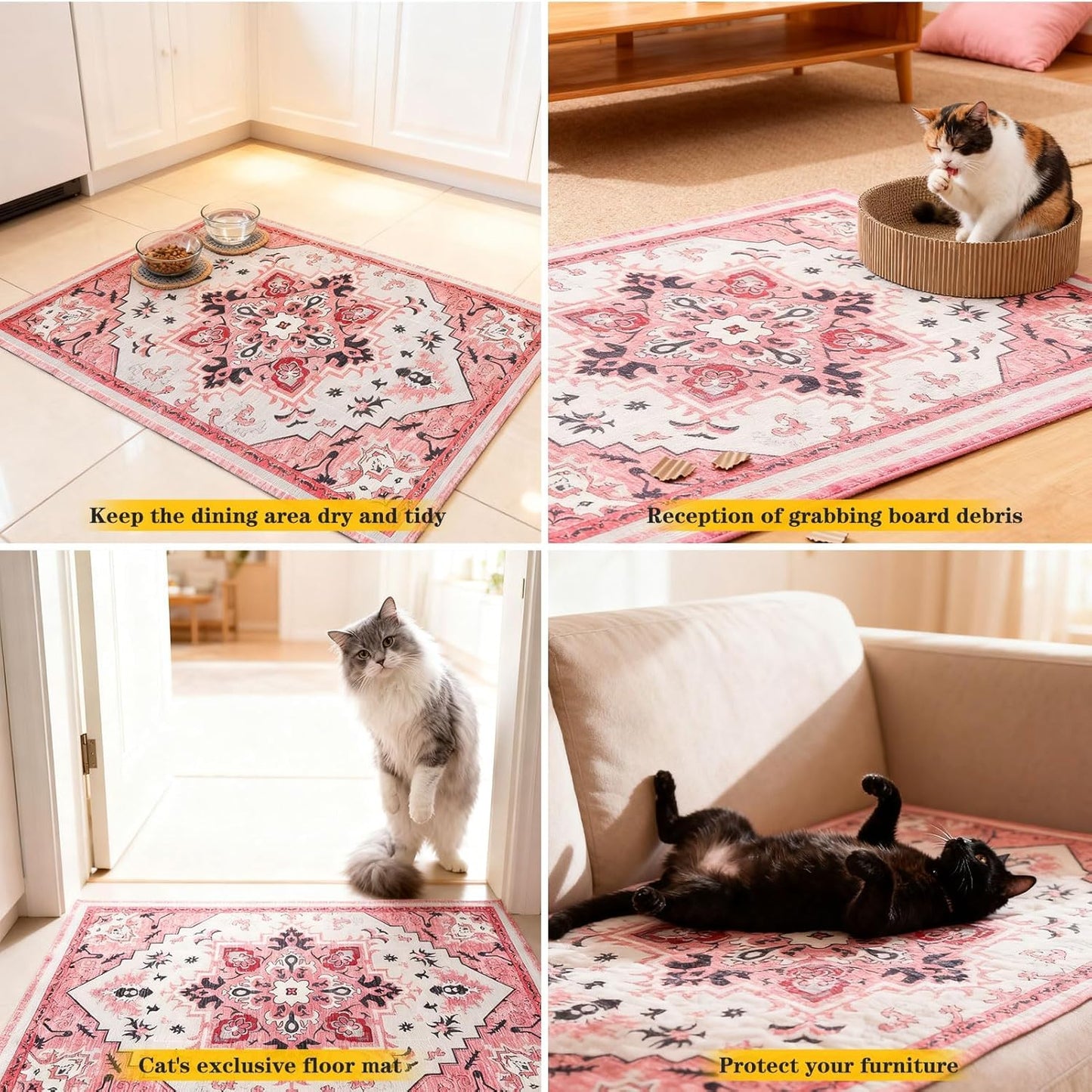 Cat Litter Mat, 28”x36” Medium Non-Slip Urine Waterproof Litter Trapping Mat Easy to Clean Washable Litter Box Mat for Floor Soft on Kitty Paws, Indoor Food Mats Rug Pads for Bathroom Pink