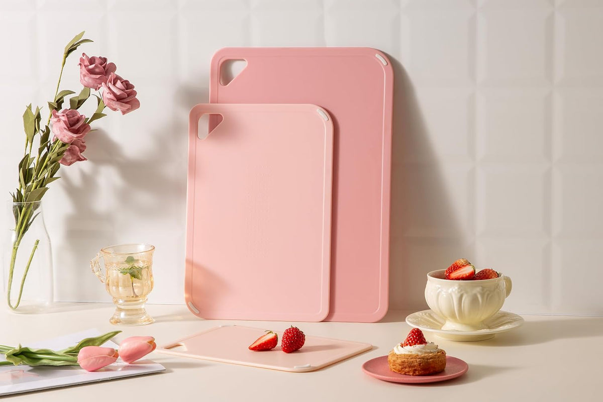 Plastic Cutting Board Set of 3, Pink Cutting Board for Kitchen