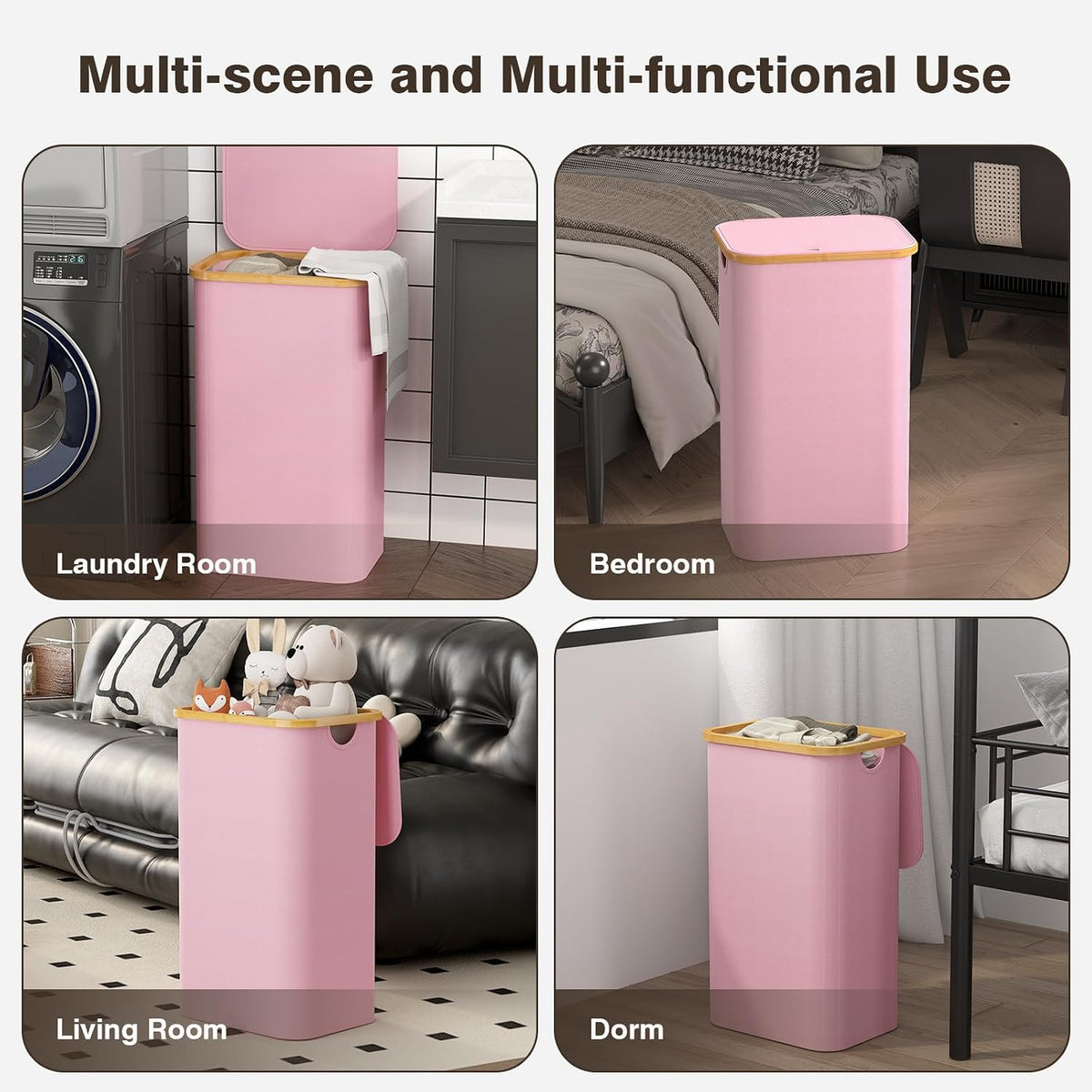 Laundry Hamper with Lid, Laundry Basket with Removable Bag, Pink