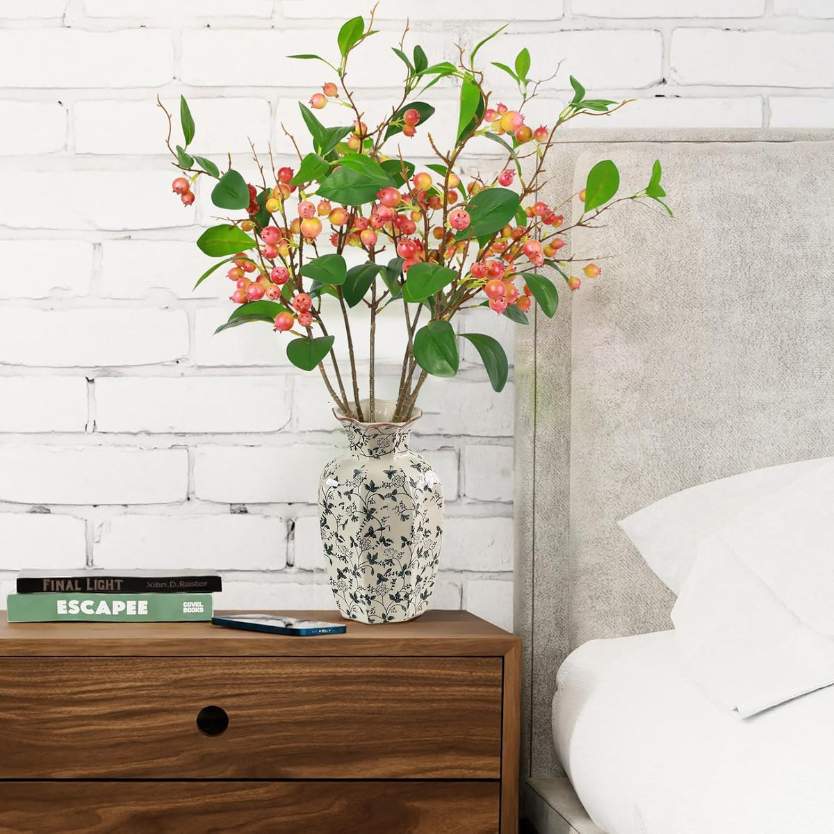 Artificial Plants Simulation Flowers Faux Berries Lifelike Hawthorn Branches for vases- 8 pcs -Pumpkin Orange