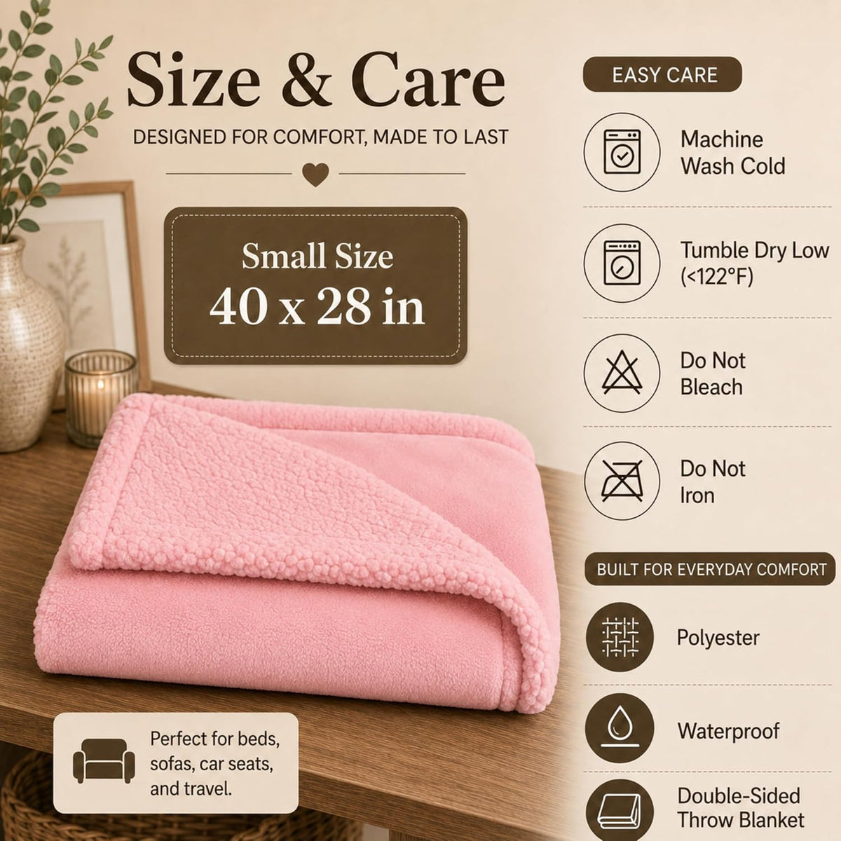 Layered Blankets The Accent - Waterproof, Double Sided Luxury Blanket - Bed, Sofa, Couch - Machine Washable, Comfy - Sherpa and Fleece, Protect The Bed