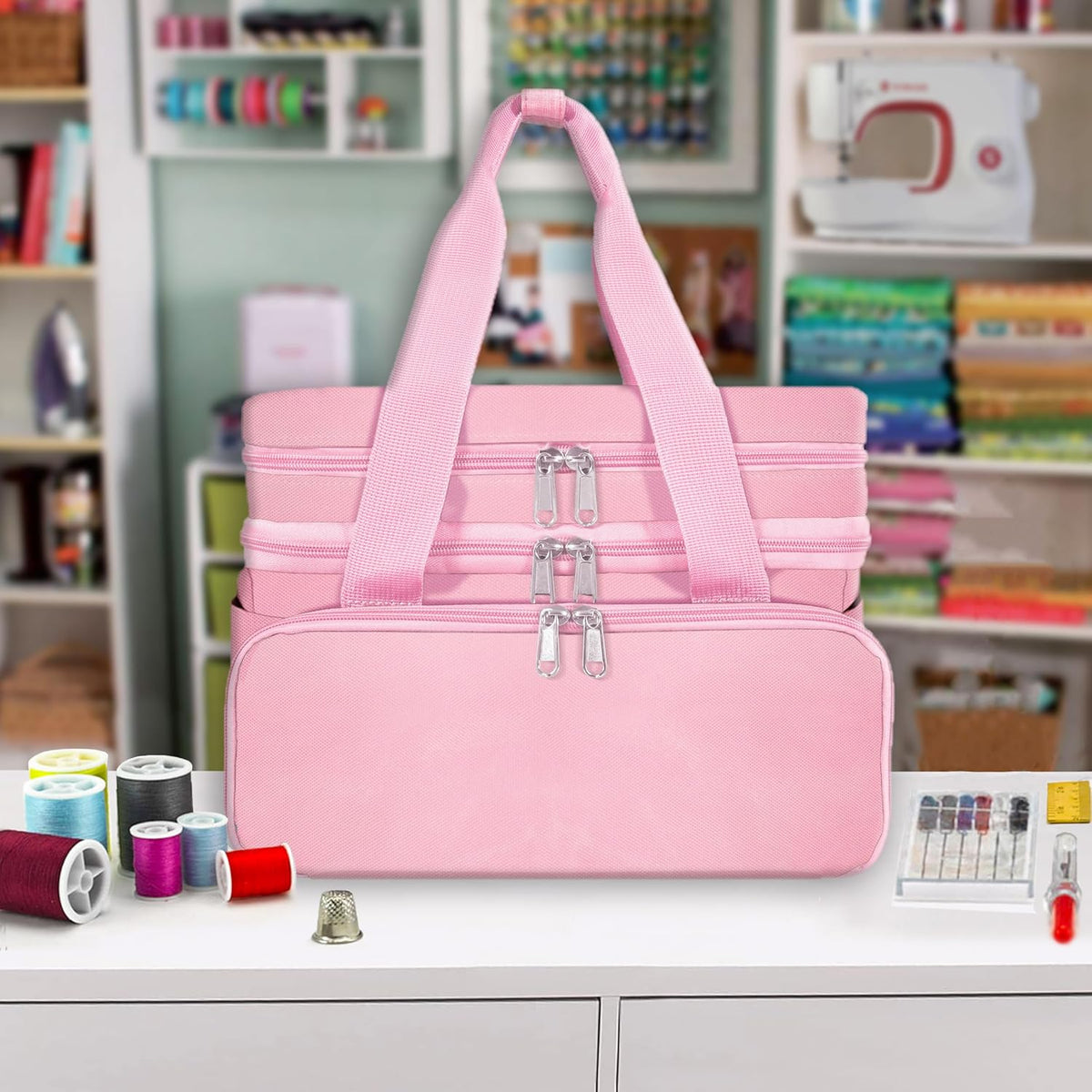 Portable Sewing Accessories Organizer Bag, 18 Compartments, Pink