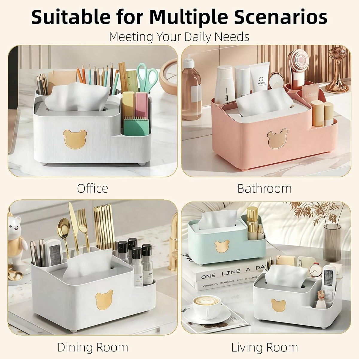Multifunctional Tissue Box Cover with Storage,Square Tissue Box Holder and Remote Box,Modern Cube Tissue Cover Bedside Organizer for Nightstand End Table. (Pink)