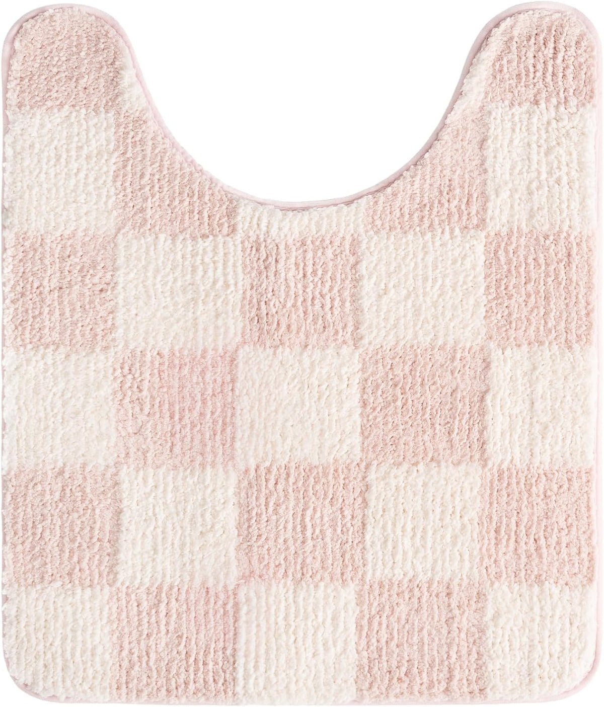Checkered Pink U Shaped Toilet Mat, 20" x 24",Cute Toilet Rug