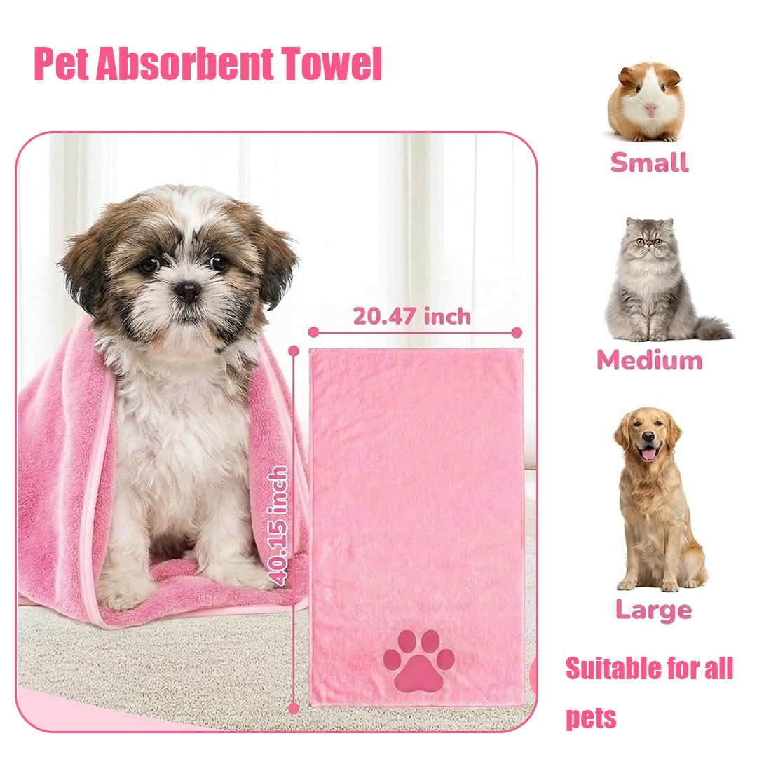 Pet Grooming Kit for Bath, Hair Brush Set with Towel, Dog Bath Supplies, Bath Grooming Kit for Pets, Slicker Brush, Washing Gloves, Shampoo Scrubber Brush, Pet Nail Clipper and File for Dogs and Cats