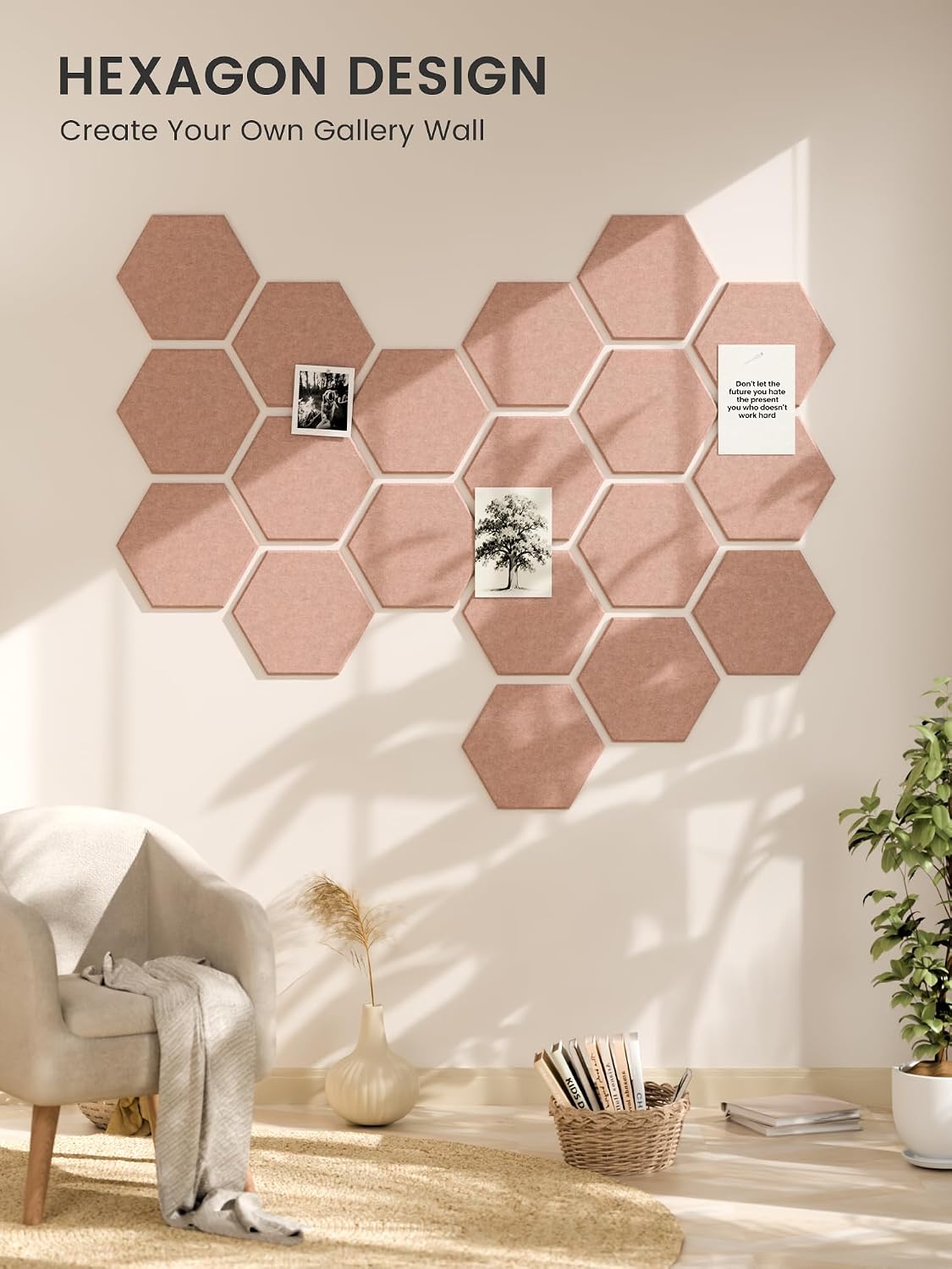 8-Pack Hexagon Felt Bulletin Board Tiles, Pink-1