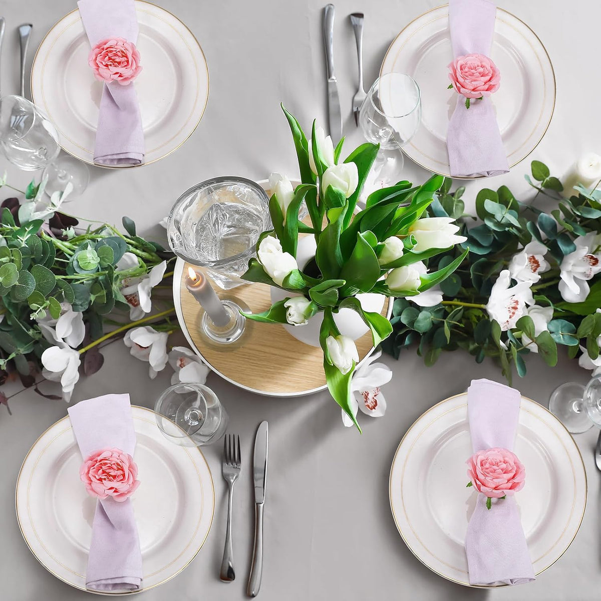 24 Pcs Flower Napkin Rings Peony Floral Handmade Napkin Holder Rings Handicraft Holder for Table Decorations Wedding Holiday Banquet Luncheons Birthday Party Picnics Supplies(Pink)